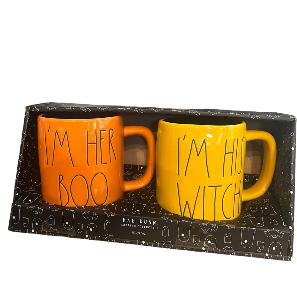 NIB Rae Dunn I’M HER BOO / I’M HIS WITCH Halloween Mug Set